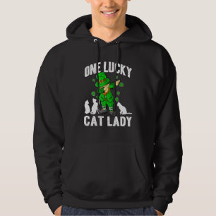 One Lucky Cat Lady St Patricks Day Dabbing Leprech Hoodie