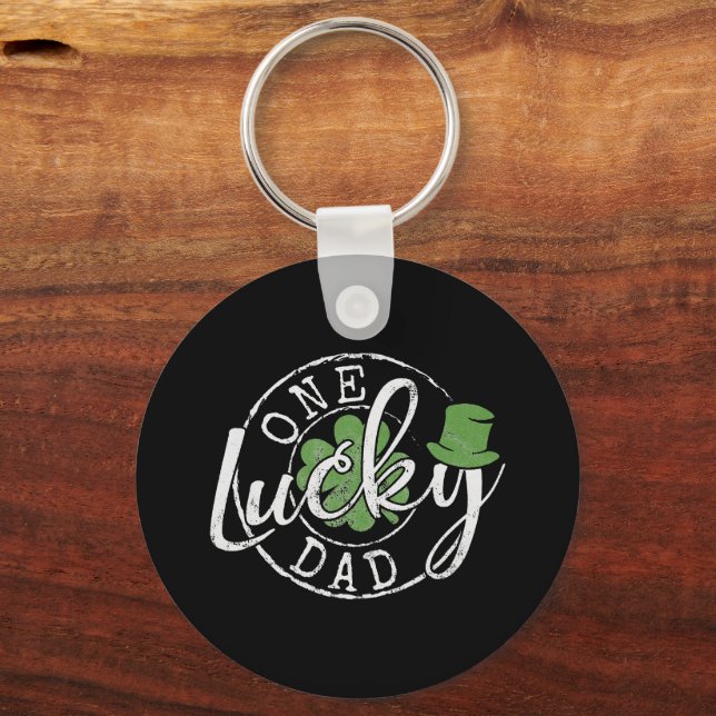 One Lucky Dad Father Irish Clovers St Patricks Day Keychain (Front)