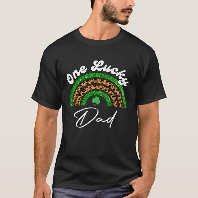 One Lucky Dad Rainbow St Patrick's Day Leopard T-Shirt (Front)