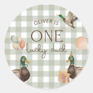 One Lucky Duck 1st Birthday Classic Round Sticker