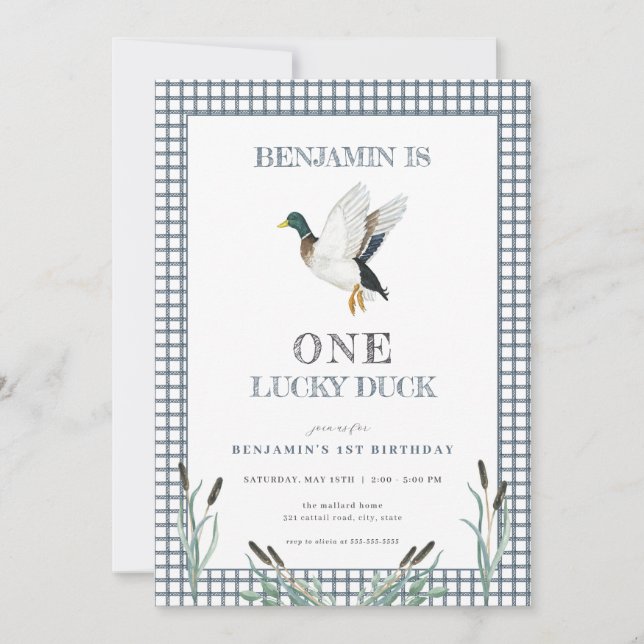 One Lucky Duck 1st Birthday Invitation (Front)