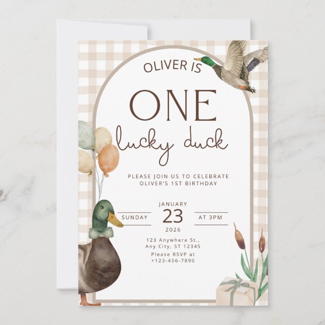 One Lucky Duck Birthday Invitation Boys First (Front)