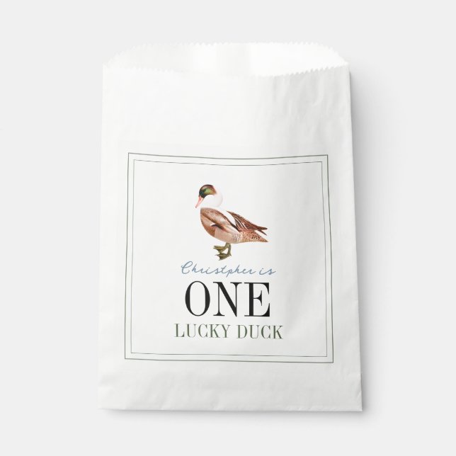 One Lucky Duck Boy 1st Birthday Favour Bag (Front)