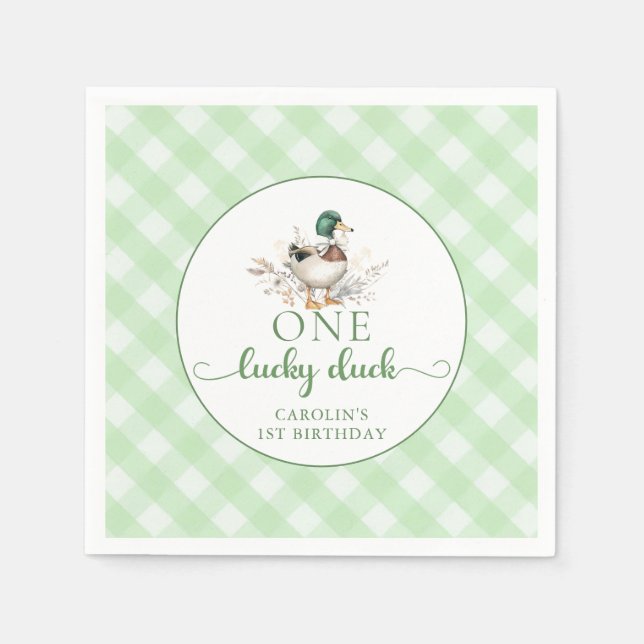 One Lucky Duck Boy 1st Birthday Napkins (Front)