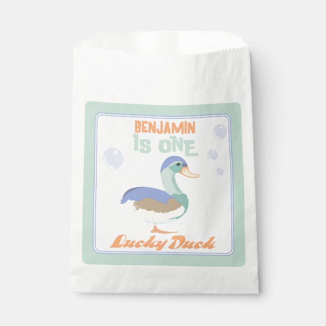 One Lucky Duck &  Bubbles First Birthday Pastel  Favour Bag (Front)