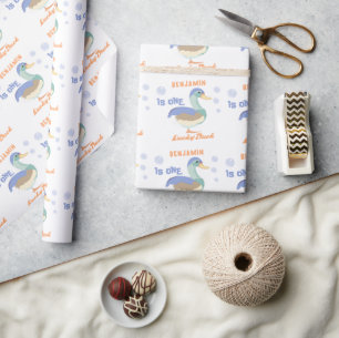 One Lucky Duck & Bubbles First Birthday Pastel Wrapping Paper