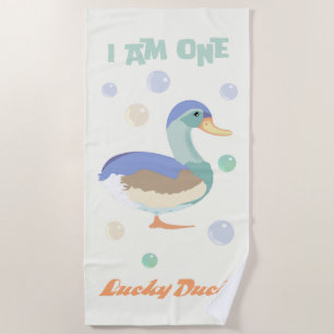 One Lucky Duck &  Bubbles  sweet yellow Beach Towel