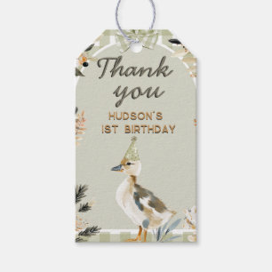 One Lucky Duck Cute Duckling Gingham 1st Birthday Gift Tags