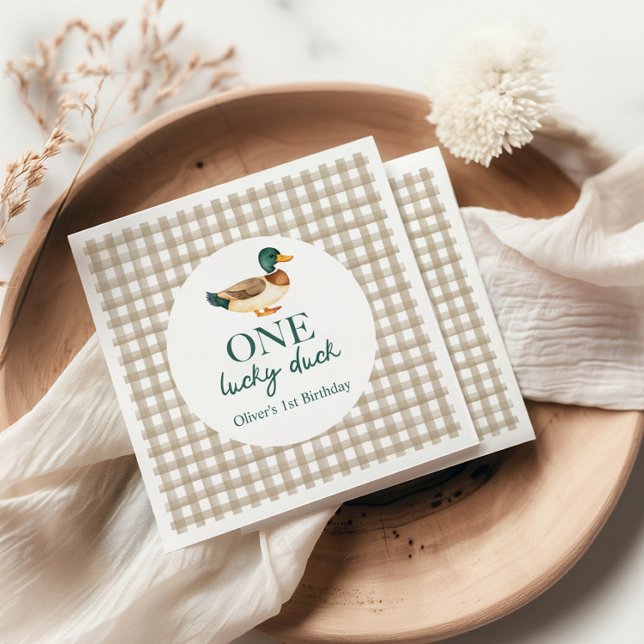 One Lucky Duck first birthday Napkin (Creator Uploaded)