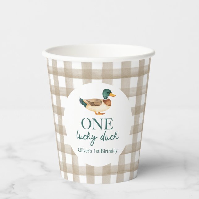 One Lucky Duck first birthday Paper Cups (Front)