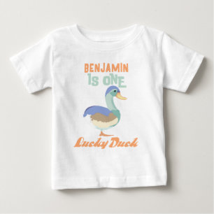 One Lucky Duck First Birthday Pastel Baby T-Shirt