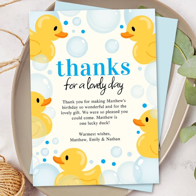One Lucky Duck First Birthday Thank You Card (Creator Uploaded)