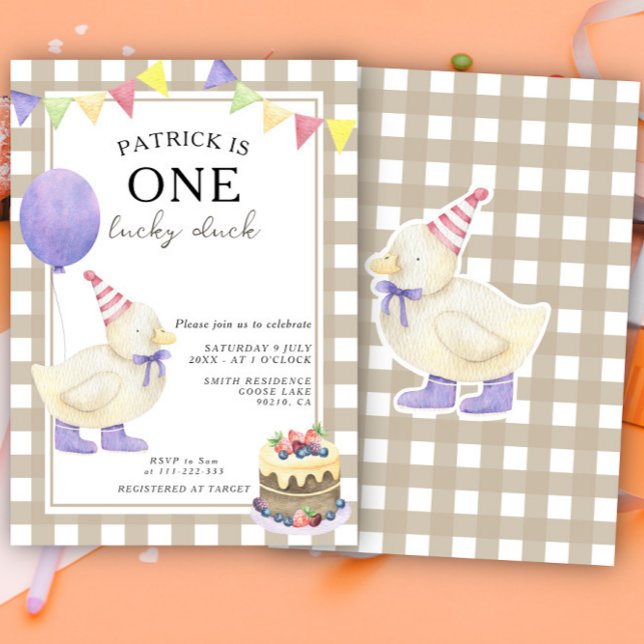 One Lucky Duck Gender Neutral First Birthday  Invitation (Creator Uploaded)