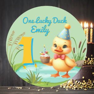One Lucky Duck Girl 1st Birthday Party  Classic Round Sticker