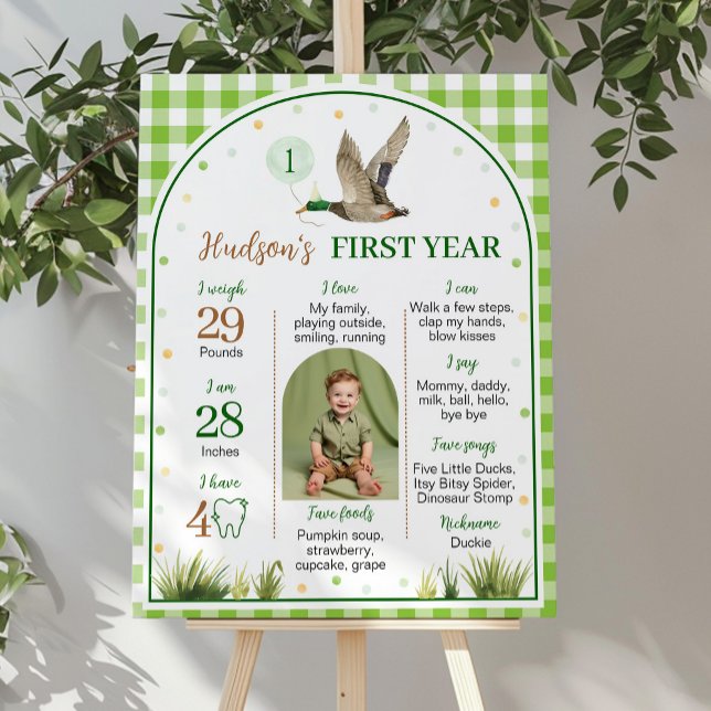  One Lucky Duck Green Gingham Birthday Milestone Poster (Creator Uploaded)