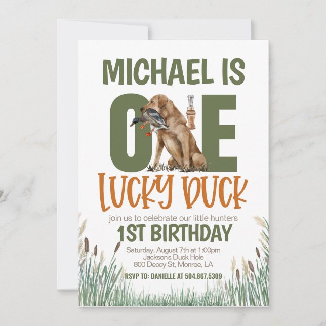 ONE Lucky Duck Hunting First Birthday Invitation (Front)
