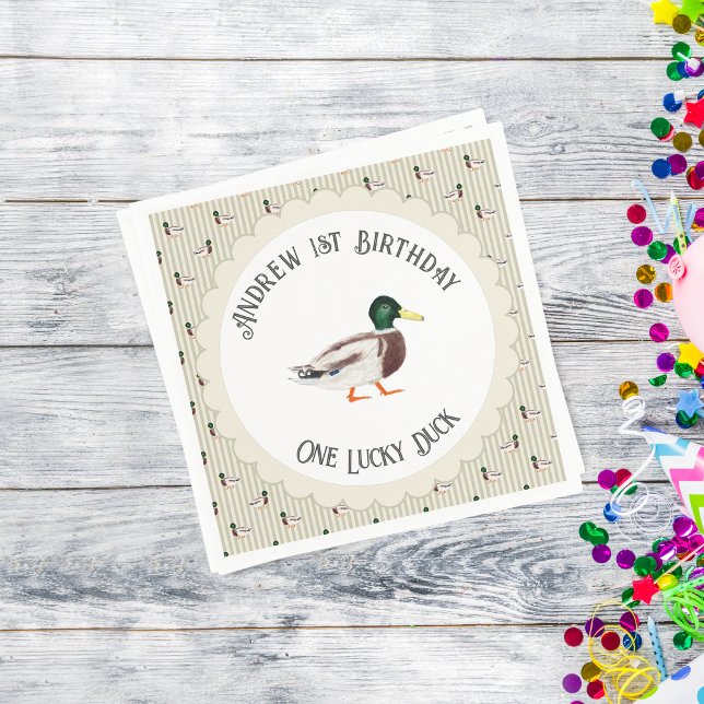 One Lucky Duck Mallard 1st Birthday Napkin (Creator Uploaded)