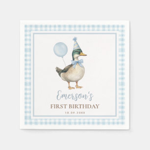 One Lucky Duck Pastel Blue Balloon Birthday Favors Napkin