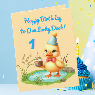 One Lucky Duck Photo Girly Kids Birthday Greeting Card