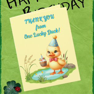 One Lucky Duck Photo Girly Kids Birthday Thank You Card