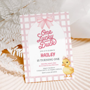 One Lucky Duck Pink Birthday Invitation for Girl