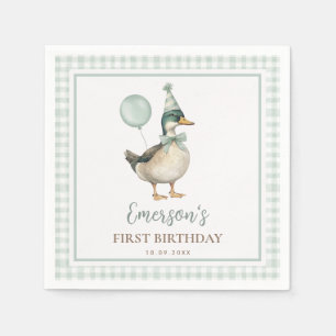 One Lucky Duck Sage Green Balloon Birthday Favours Napkin