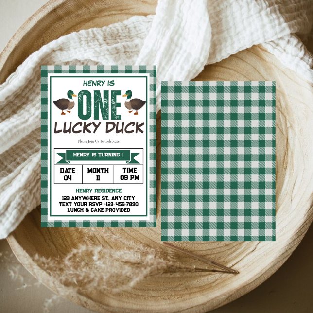 One Lucky Duck Watercolor Boy 1st Birthday Party Invitation (Creator Uploaded)