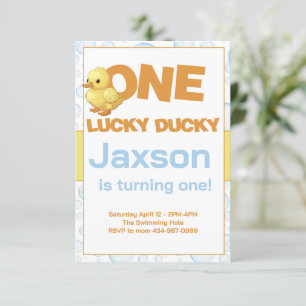 ONE Lucky Ducky 1st Birthday Invitation