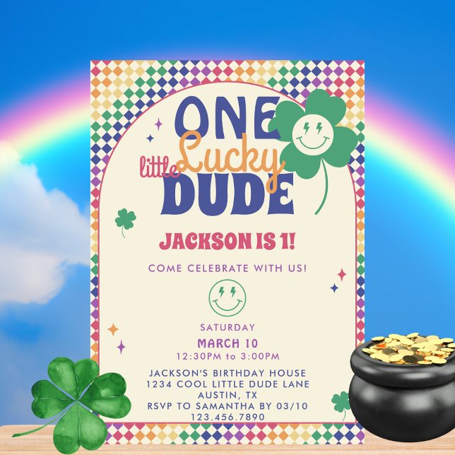 One Lucky Dude Smile Face St Patricks 1st Birthday Invitation (Creator Uploaded)