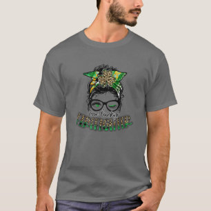 One Lucky Firefighter Messy Bun Leopard Shamrock P T-Shirt
