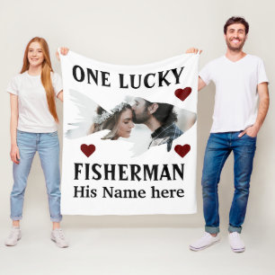 One lucky fisherman matching couple fish photo fleece blanket