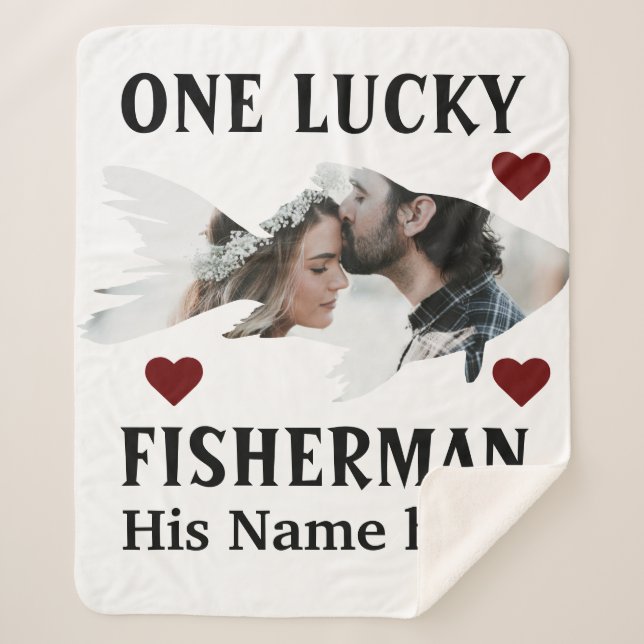 One lucky fisherman matching couple fish photo sherpa blanket (Front)