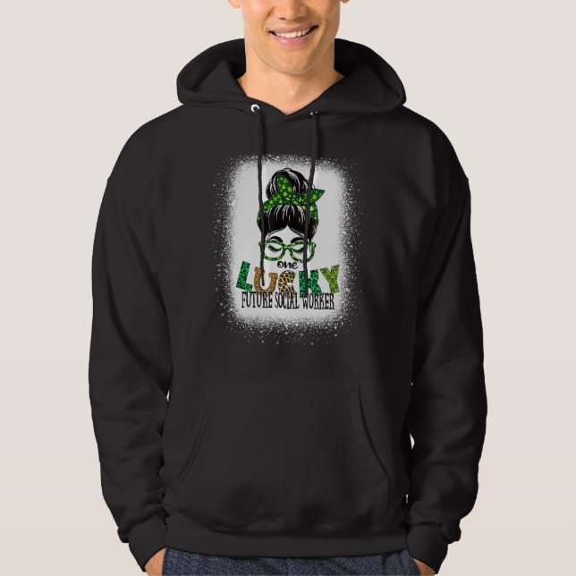 One Lucky Future Social Worker Bleached St Patrick Hoodie (Front)