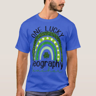 One Lucky Geography Teacher Leopard Rainbow St Pat T-Shirt