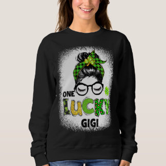 One Lucky Gigi Messy Bun Leopard St Patrick's Day Sweatshirt