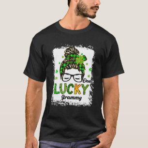 One Lucky Grammy Messy Bun Hair Bleached Saint Pat T-Shirt