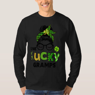 One Lucky Gramps Messy Bun Leopard St Patrick's Da T-Shirt
