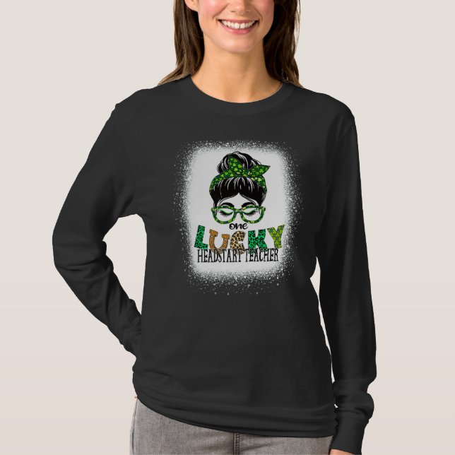 One Lucky Headstart Teacher Bleached St Patricks D T-Shirt (Front)