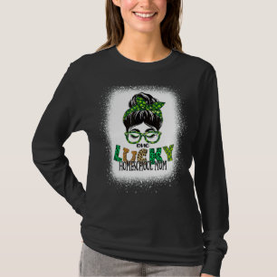 One Lucky Homeschool Mom Bleached St Patricks Day T-Shirt