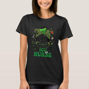 One Lucky Icu Nurse Messy Bun Shamrock St Patrick' T-Shirt