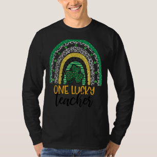 One Lucky Kinder Teacher Rainbow Leopard Lucky St  T-Shirt