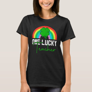 One Lucky Kinder Teacher Rainbow Leopard St Patric T-Shirt