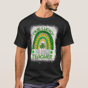 One Lucky Kinder Teacher Rainbow St Patrick S Day  T-Shirt