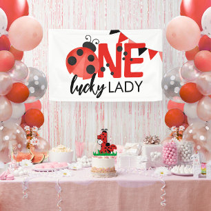 One Lucky Lady Watercolor Ladybug 1st Birthday Banner