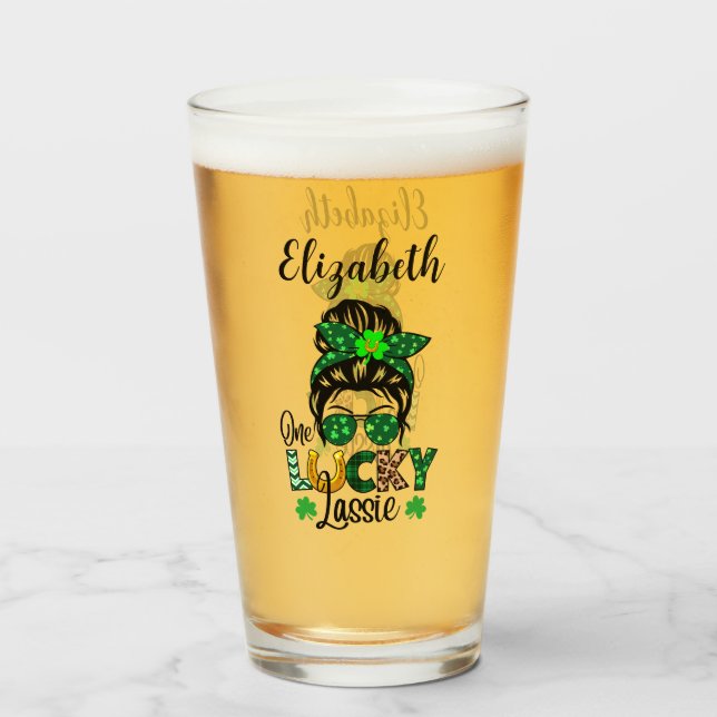 One Lucky Lassie With Name On Glass (Back Filled)