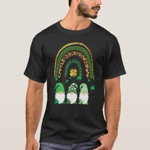 One Lucky Leopard Rainbow Gnome Happy St Patricks T-Shirt
