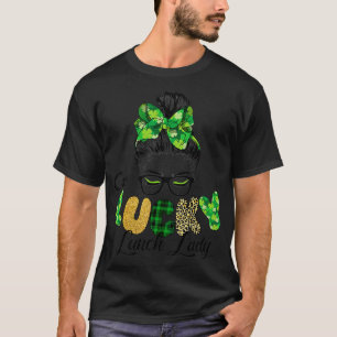 One Lucky Lunch Lady Patrick's Day Leopard Shamroc T-Shirt