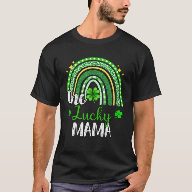 One Lucky Mama Leopard Print Rainbow St Patrick’S T-Shirt (Front)