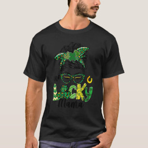 One Lucky Mama Messy Bun Leopard St Patricks Day S T-Shirt