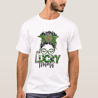 One Lucky Mama St. Patrick's Day, Leopard Messy Bu T-Shirt